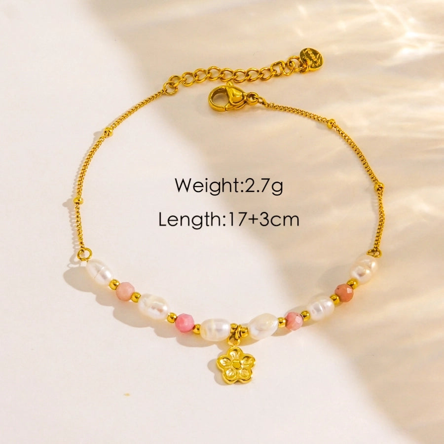 Artificial Pearls Natural Stone Bracelets [304 Stainless Steel, 14K Gold Plated]