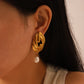 Oval Pleated Pearl Drop Earrings [304 Stainless Steel,18K Gold Plated]