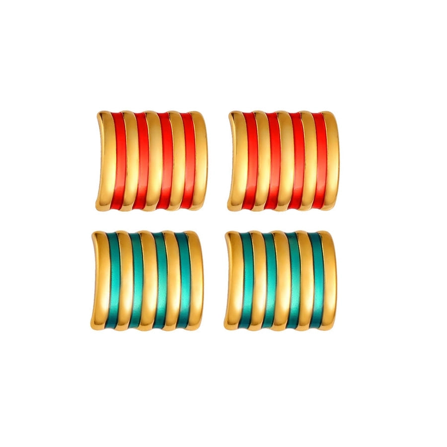 Retro Stripe Ear Studs [304,316 Stainless Steel,18K Gold Plated]