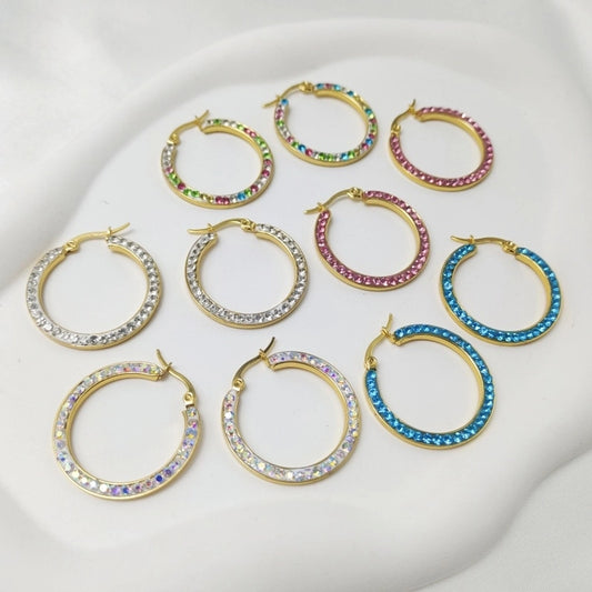 Farvede rhinestones hoop øreringe [304 rustfrit stål]