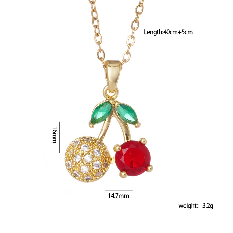 Glam Cherry Zircon Pendant Necklace  [304 Stainless Steel,Copper]