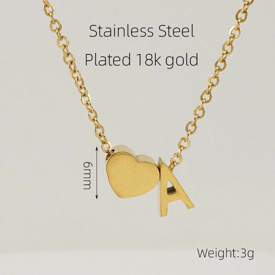 Letter Heart Shape Pendant Necklace [304 Stainless Steel,18K Gold Plated]