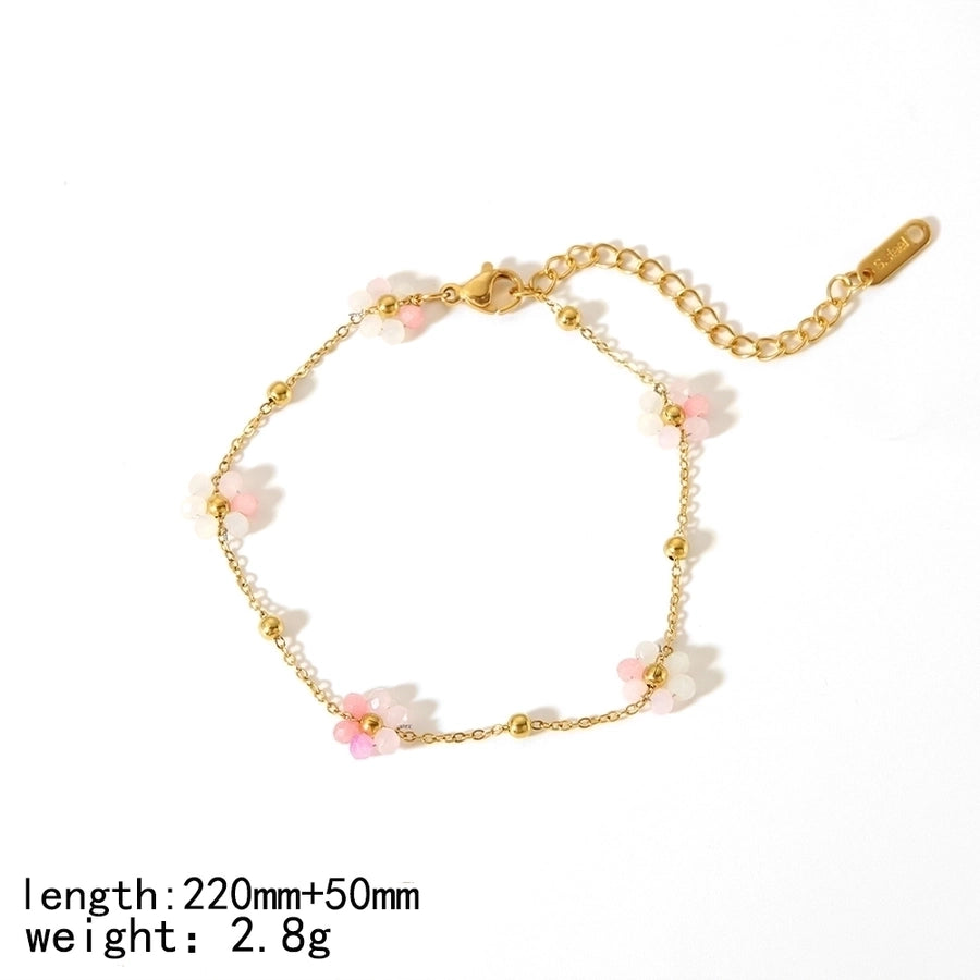 Colored Flower Necklace/Bracelet/Anklet [Stainless Steel,18K Gold Plated]