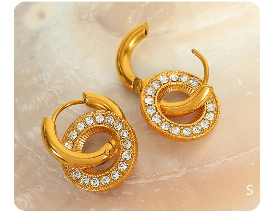 Geometric Round Square Artificial Pearls Rhinestones Earrings [304 Stainless Steel,18K Gold Plated]