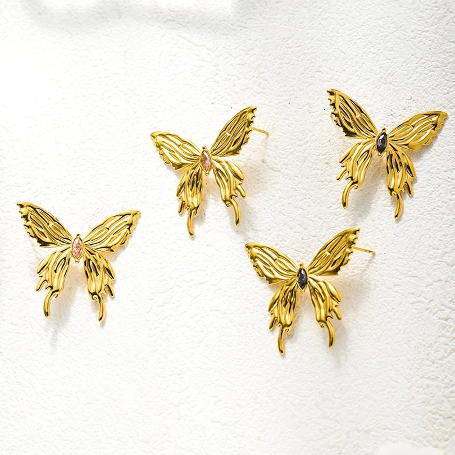 Butterfly Earrings [304 Stainless Steel,18K Gold Plated]