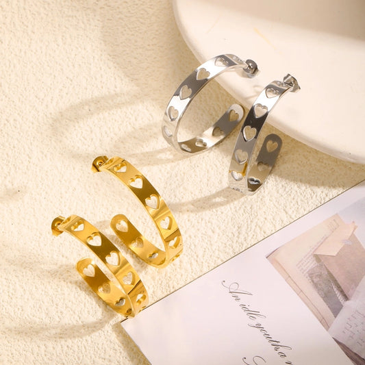 Heart Hoop Earrings [304 Stainless Steel,18K Gold Plated]