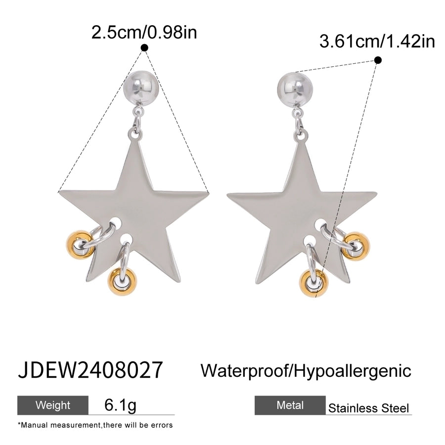 Silver Drop Star Earrings [304 Stainless Steel]