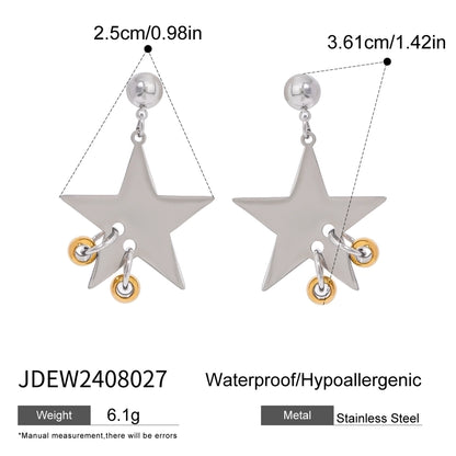 Silver Drop Star Earrings [304 Stainless Steel]