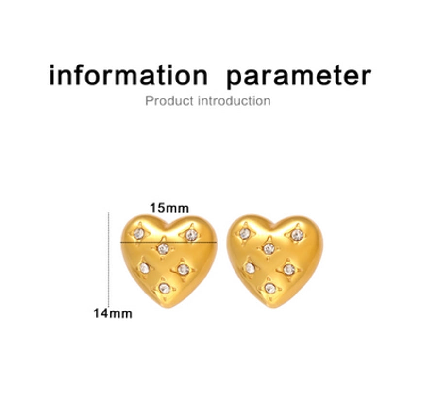 Heart Shape Rhinestones Earrings [304,316 Stainless Steel,18K Gold Plated]