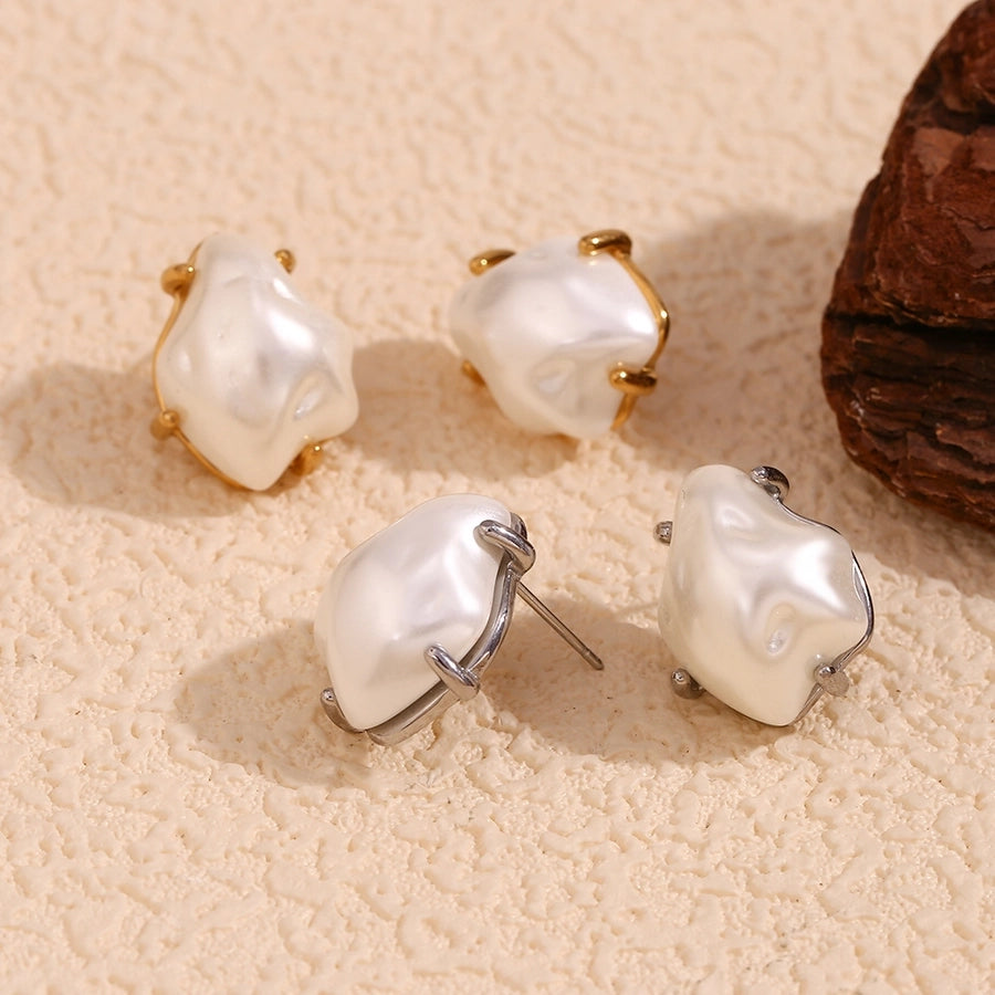 Irregular Pearl Earrings [304 Stainless Steel,18K Gold Plated]