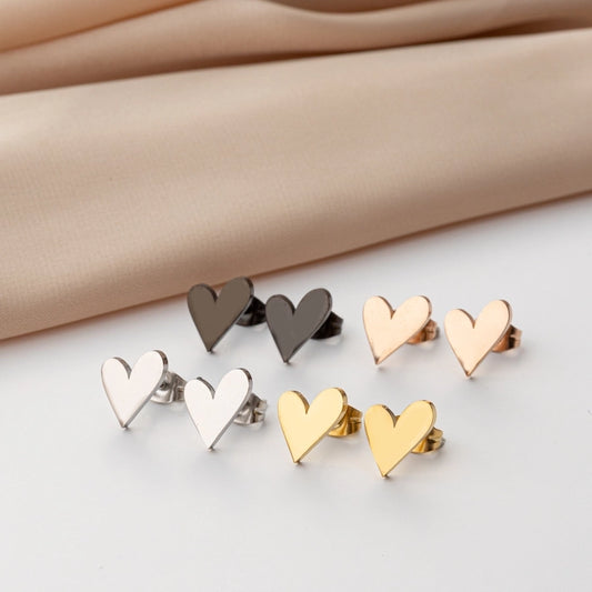 Small Heart Stud Earrings [304 Stainless Steel,18K Gold Plated]