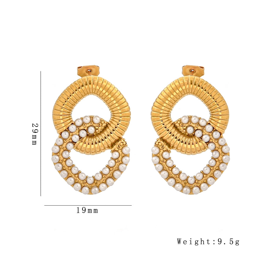 Vintage Style Double Ring Artificial Pearls Earrings [304 Stainless Steel,18K Gold Plated]