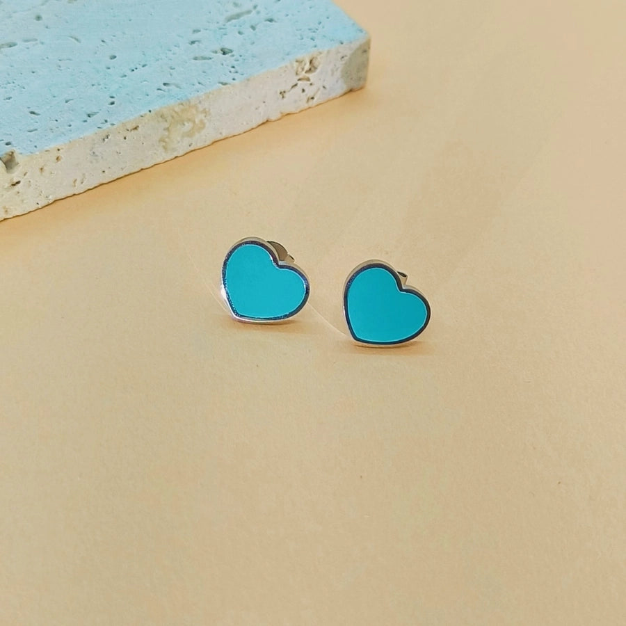 Blue Heart Shape Earrings [304 Stainless Steel]