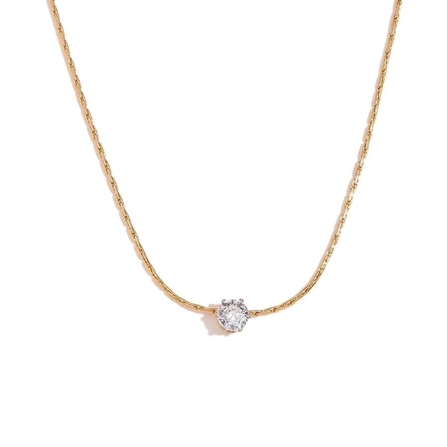 Round Zircon Necklace [304 Stainless Steel,18K Gold Plated]