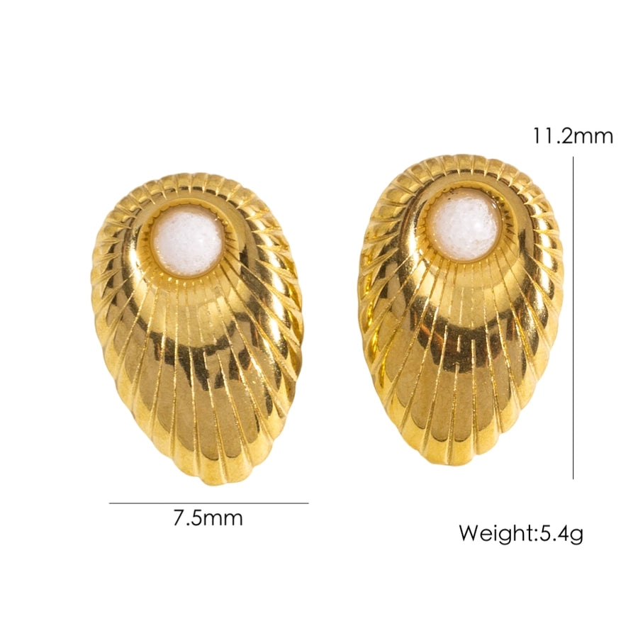 Boucles d'oreilles en pierre naturelle géométrique [304 en acier inoxydable, plaqué or 14K]