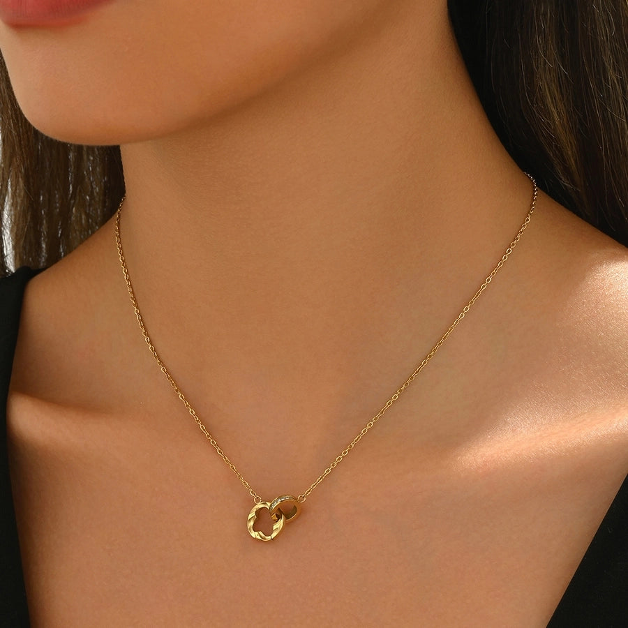 Rhinestones Pendant Necklace [304 Stainless Steel,14K Gold Plated]