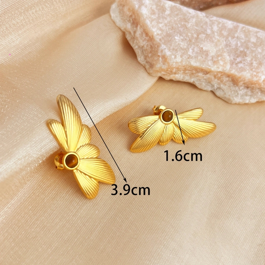 Boucles d'oreilles en pierre naturelle de papillon [304 en acier inoxydable, 18 carats plaqués à l'or]