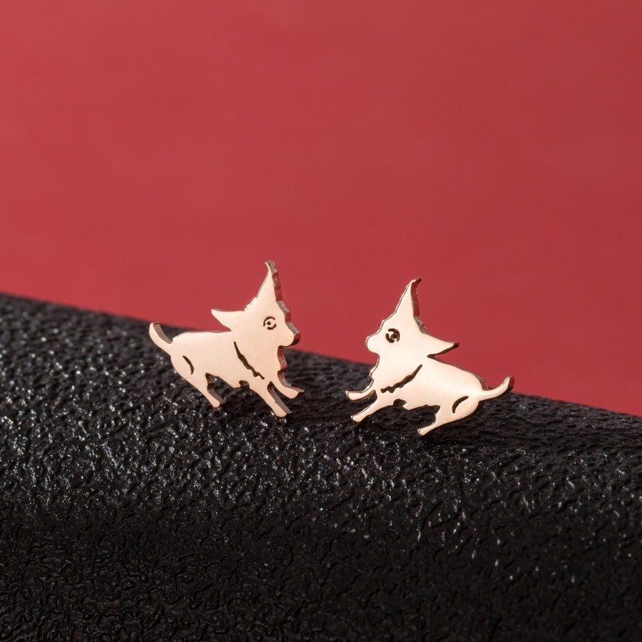 Dog Cat Ear Studs [304 Stainless Steel,18K Gold Plated]