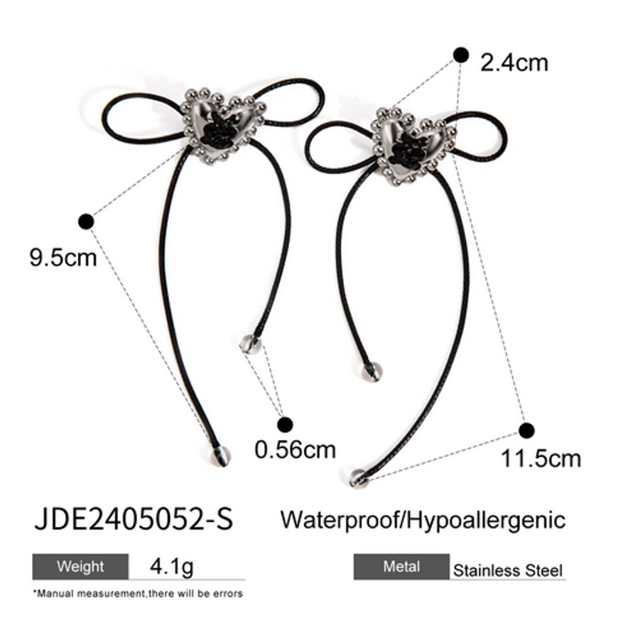 Heart Shape Bow Knot Wax Rope Earrings [304 Stainless Steel]