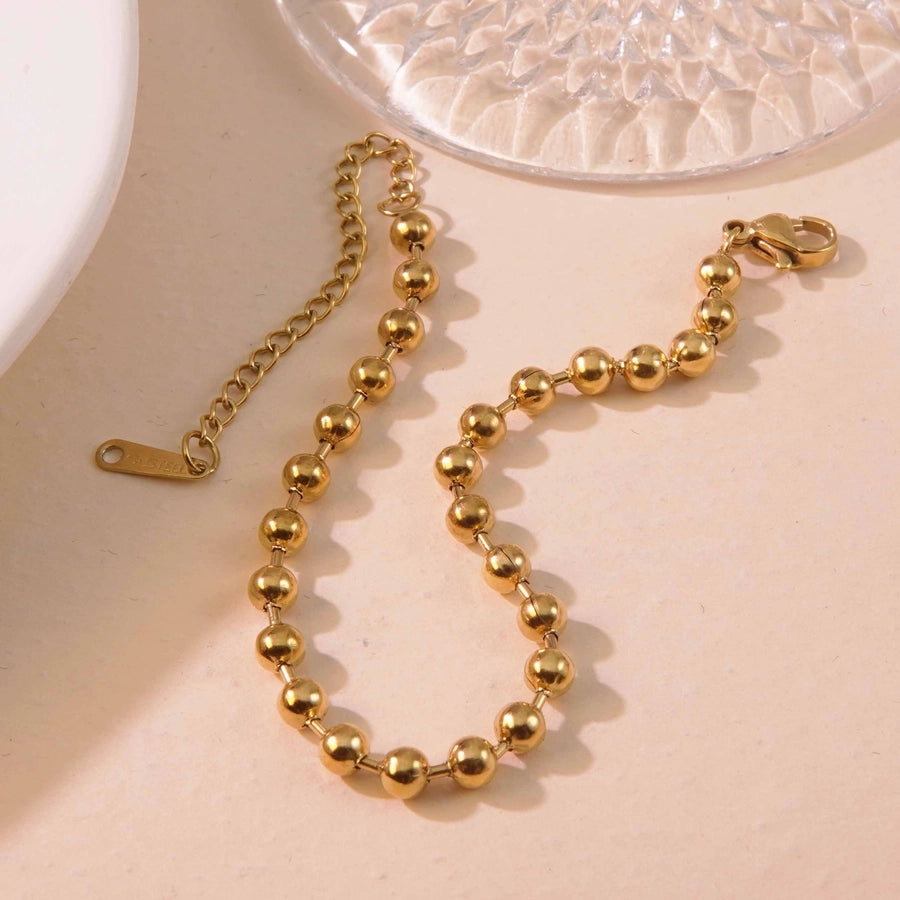 Round Beads Bracelet [304 Stainless Steel,18K Gold Plated]