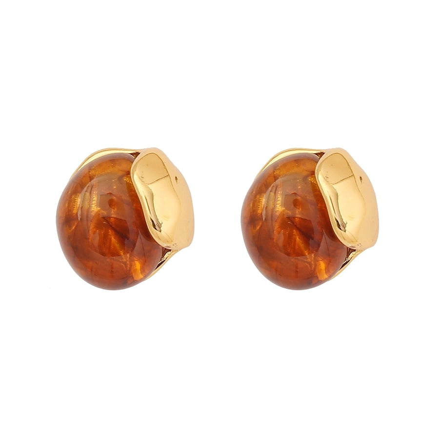 Retro Oval Resin Earrings [304 Stainless Steel, 18K Gold Plated]