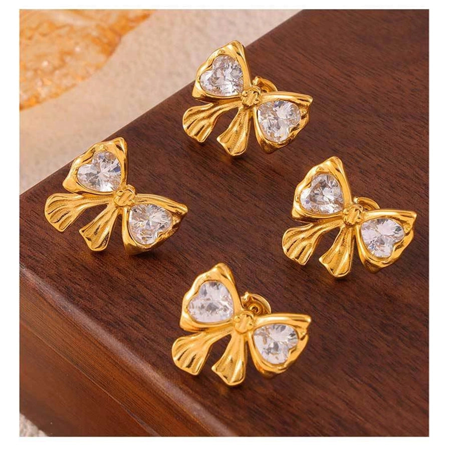 Shiny Bow Knot Artificial Gemstones Earrings [304 Stainless Steel]