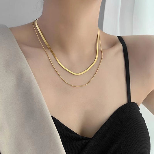 Collar de cadena de serpiente doble [304 acero inoxidable, 18K de oro chapado]