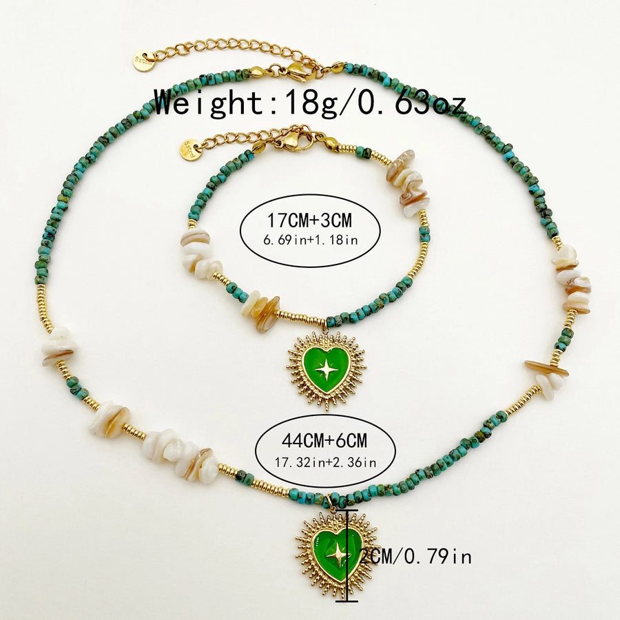 Beaded Enamel  Cross Heart Natural Stone Beads Bracelet/Necklace [304 Stainless Steel]