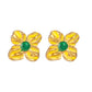 Flower Green Enamel Ear Studs [304 Stainless Steel,18K Gold Plated]