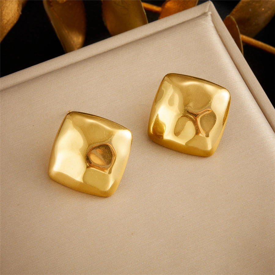 Square Stud Earrings [304 Stainless Steel, 18K Gold Plated]