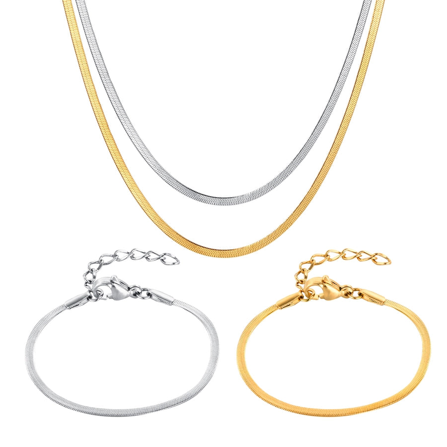 Flat Snake Chain Bracelets/Necklace [304 Stainless Steel,18K Gold Plated]