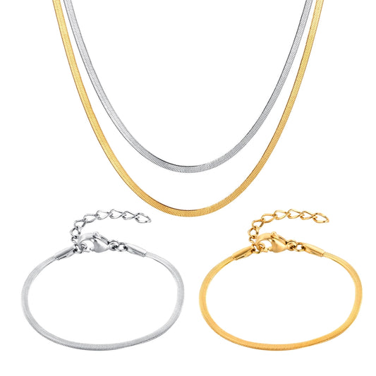 Flat Snake Chain Bracelets/Necklace [304 Stainless Steel,18K Gold Plated]