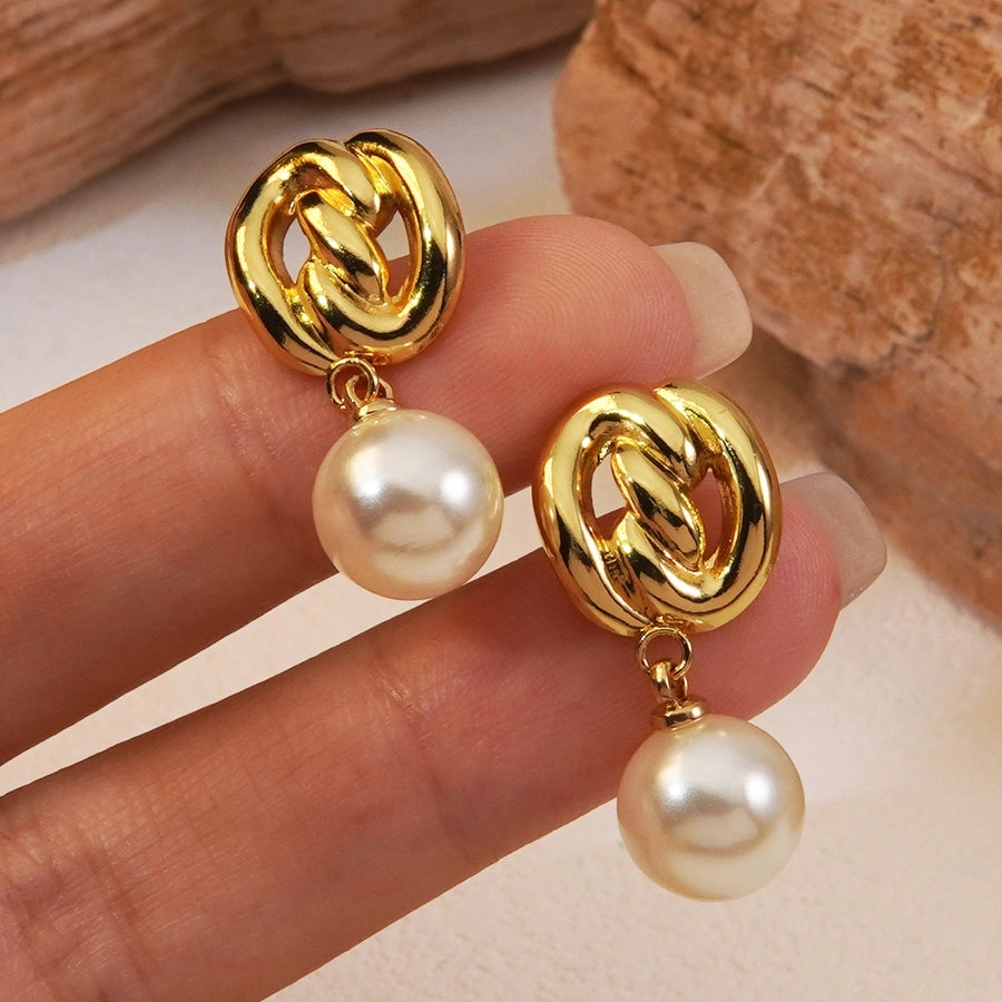 Princess Acrylic Imitation Pearl Gold  Drop Earrings [304 Stainless Steel]