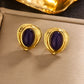 Resin Stone Stud Earrings [304 Stainless Steel,18K Gold Plated]