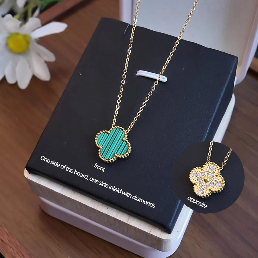 Luxurious Four Leaf Clover Acrylic Necklace [304 Stainless Steel,18K Gold Plated]