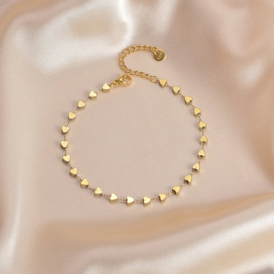 Hjerteform anklet [304 rustfritt stål, 14K gullbelagt]