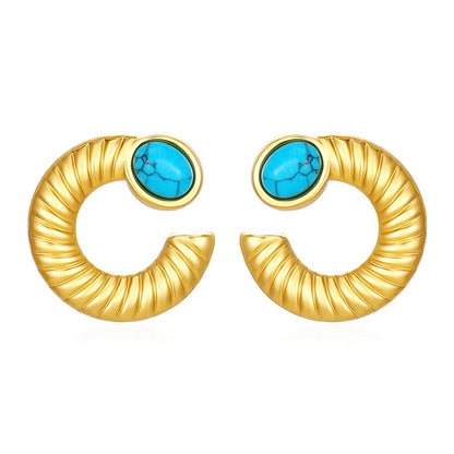 Turquoise Earrings [304 Stainless Steel, 18K Gold Plated]