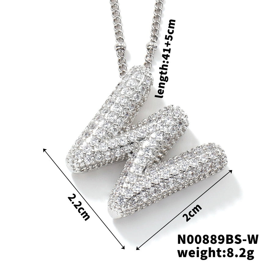 Three-dimensional Letter Zircon Pendant Necklace [304 Stainless Steel,Copper]