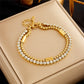 Round Rhinestones Layered Bracelet [304 Stainless Steel,18K Gold Plated]