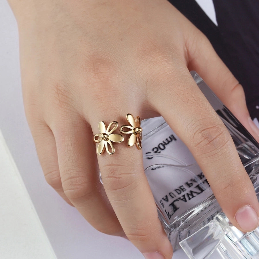 Flower Open Ring [304 Stainless Steel, 18K Gold Plated]