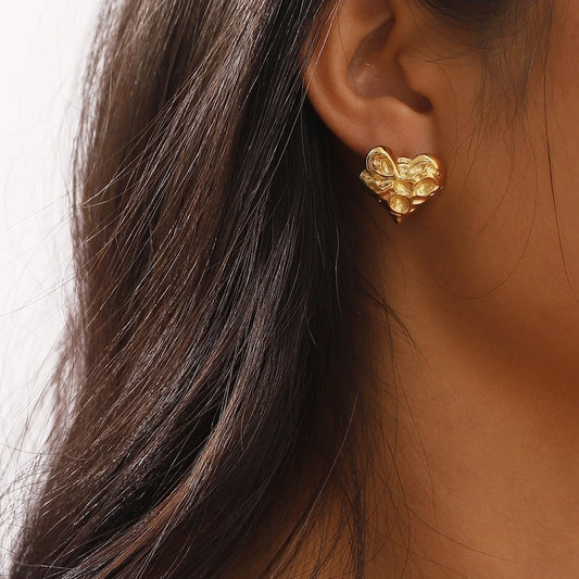 Small Heart Earrings [304 Stainless Steel,14K Gold Plated]