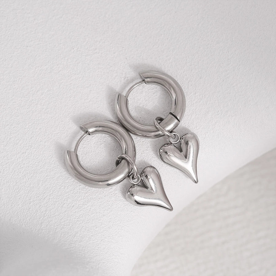 Heart Hoop Drop Earrings [304 Stainless Steel]