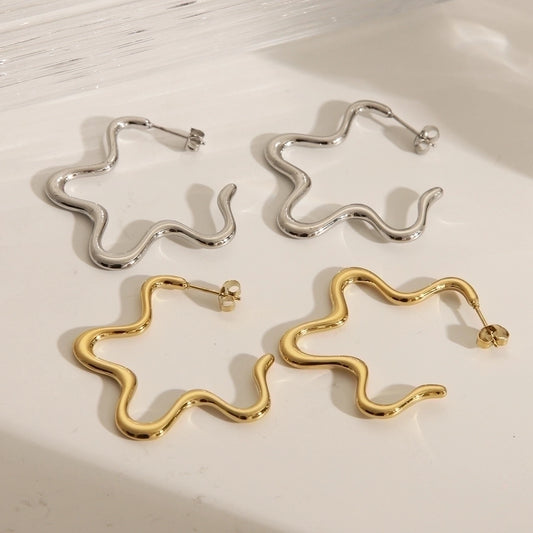 Star Hoop Earrings [304 Stainless Steel,18K Gold Plated]