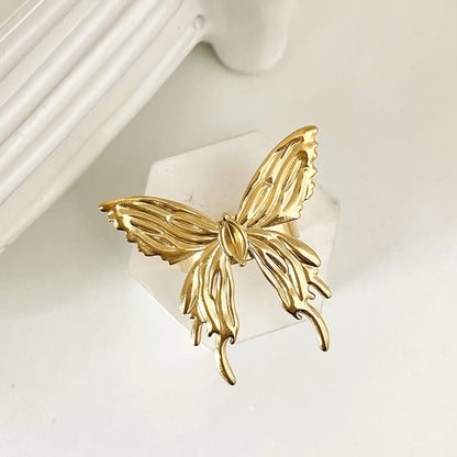 Anillo romántico de mariposa de estilo preppy [304 acero inoxidable de 14k chapado]