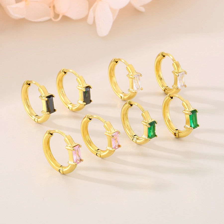 Colored Rectangle Rhinestone Earrings [304 Stainless Steel,18K Gold Plated]