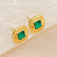 Square Green Glass Stone Earrings [304 Stainless Steel,18K Gold Plated]