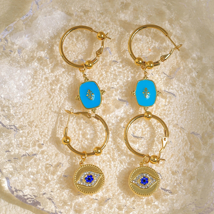 Roman Eye Enamel Zircon Drop Earrings [304 Stainless Steel,14K Gold Plated]