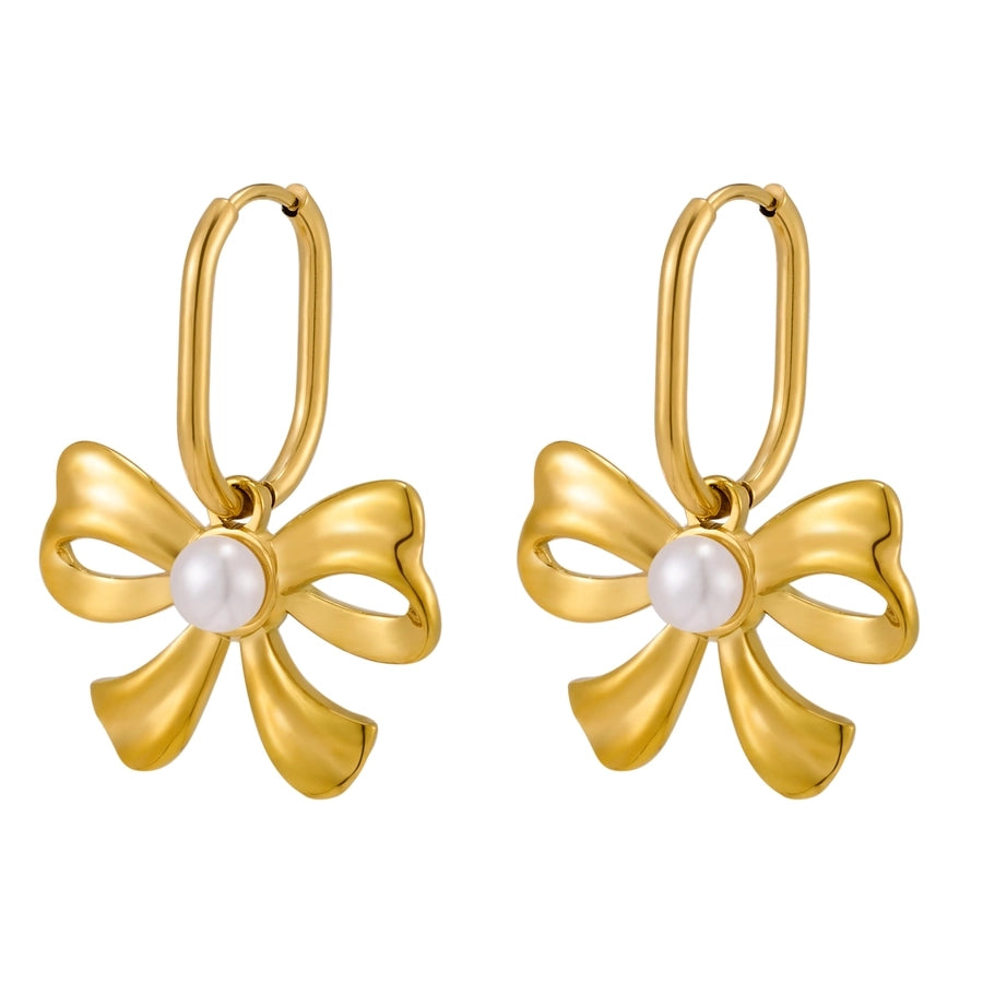 Bow Knot Drop Earrings [316 Stainless Steel,18K Gold Plated]