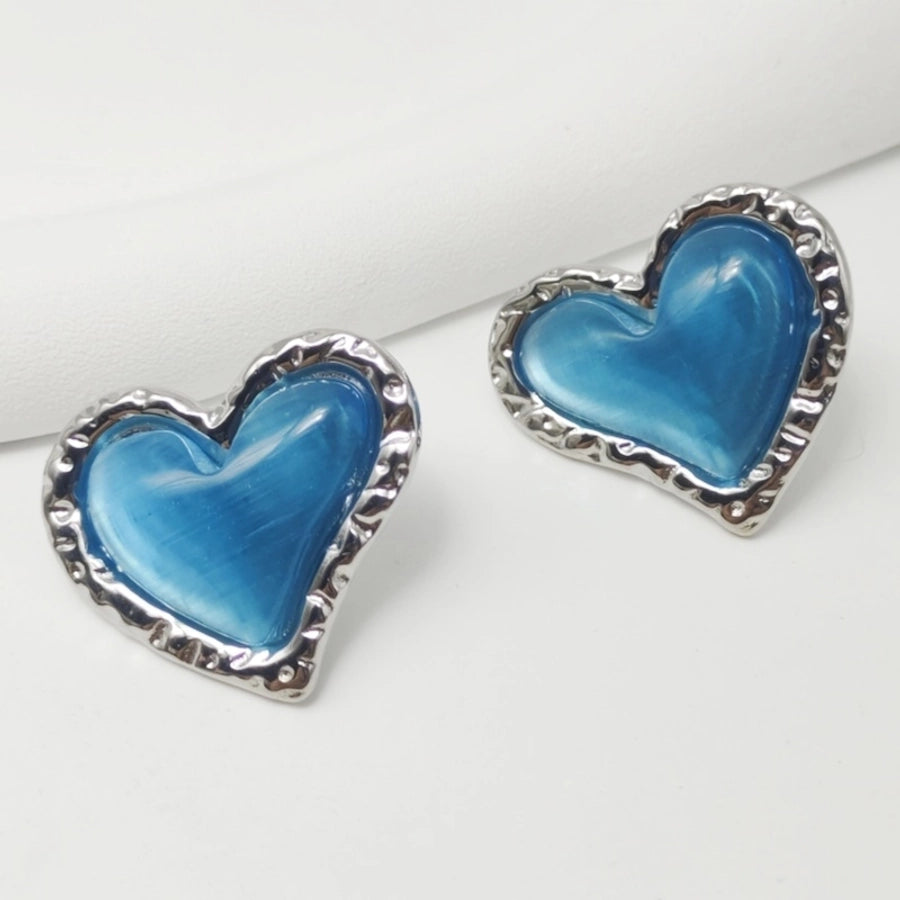 Silver Heart Shape Earrings [304 Stainless Steel,18K Gold Plated]