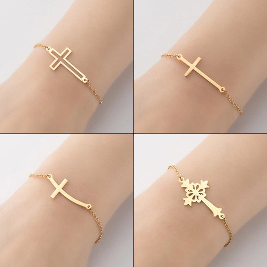 Pulseras cruzadas [201 acero inoxidable, 18k dorado chapado]